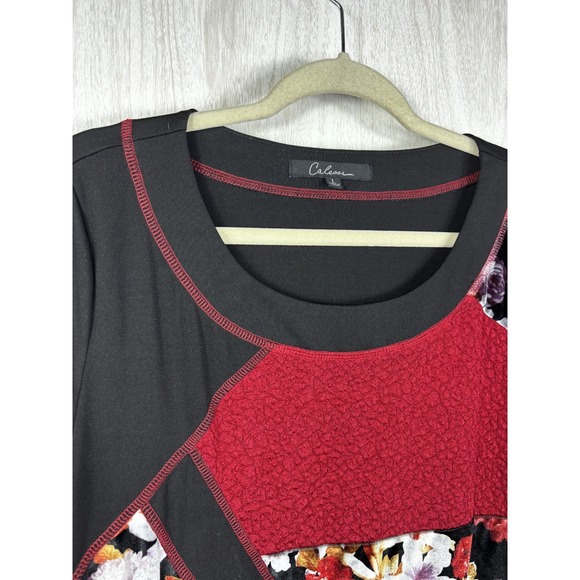 Calessa Patchwork Boho Tunic Womens Medium Velvet Floral Artwear Top Chic!! - Picture 3 of 8